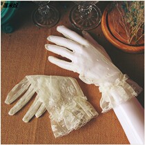 Korean style simple thin elegant short wedding wedding wedding wedding gloves bride white lace black red Spring