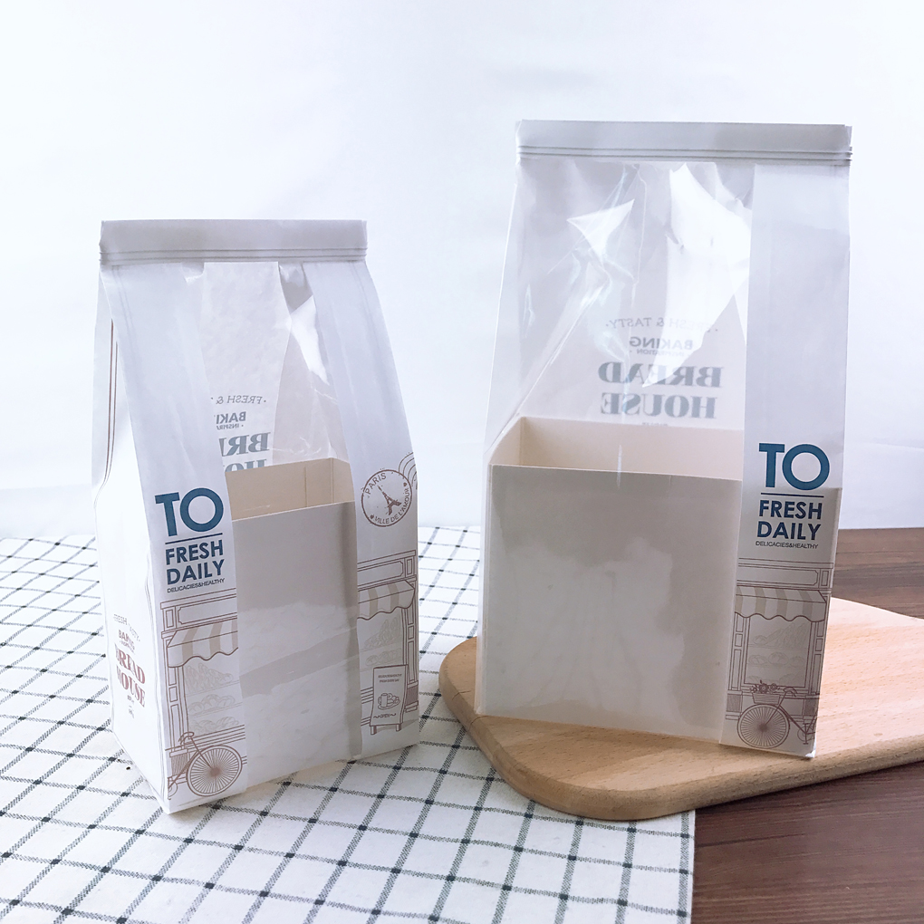Baking packaging toast bag wire seal open window bread bag paper bag new 100