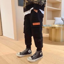 Boys overalls spring clothes autumn 2021 new middle-aged boys summer casual pants children plus velvet pants