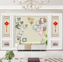 16D Chinese family and bamboo wood fiber integrated TV background wall living room decoration gusset board film and television quick installation wall panel
