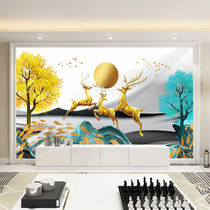 8D Living room light extravagant wood and wood fiber TV background wall Fat chaetree elk integrated protective wall panel decoration buckle plate quick fit