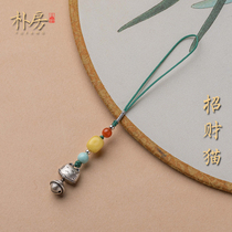 Park room sterling silver lucky cat mobile phone pendant jewelry small Bell safe mobile phone chain lanyard personalized keychain pendant