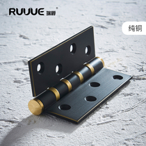Ruijue pure copper silent hinge thickened copper 4 inch solid wood door hinge American Black 433 flat bearing monolithic