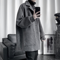 2022 winter new thickened woolen coat mens Korean version trend loose all-match casual windbreaker mid-length coat