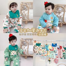 Baby jumpsuit autumn and winter cotton thickened warm and warm out to hug clothes baby winter clothes ha clothes climbing clothes super cute