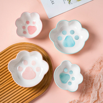 Cat Bowl Ceramic Food Basin Pet Cat Food Bowl Double Bowl Protect Cervical cat Mitten with dinner and water bowl anti-roll and cute