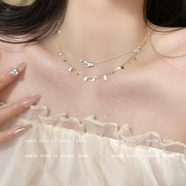 The atmosphere is full of double - layer ultra - zirconium necklace girl light luxury design of the kock chain high neckchain