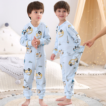 Childrens conjoined pajamas spring and autumn cotton boys boy baby jumpsuit air-conditioned room Anti-kick pajamas summer thin