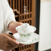 Jingdezhen Qingzhu Sancai Bowl Pure hand-painted underglaze ceramic white porcelain tea set tea cup large tea bowl