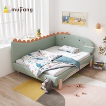 Dinosaur bed 1 5 meters solid wood childrens bed leather bed Soft bag Tatami boy girl single bed with fence splicing bed