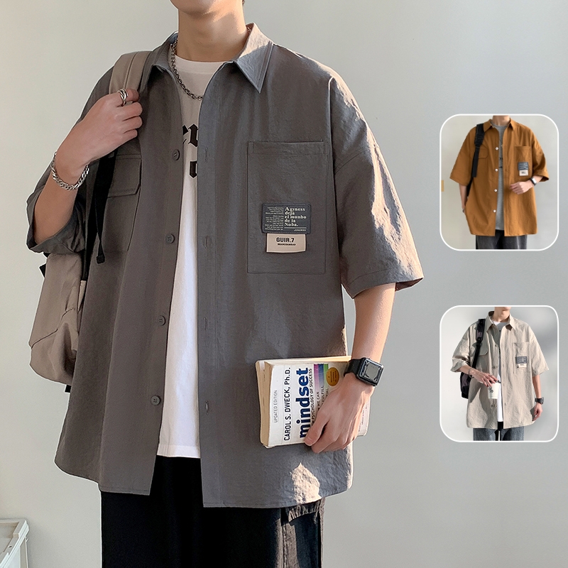 Short sleeved shirt, men's summer trendy brand, Japanese loose fitting trendy shirt, casual and versatile work clothes, coat, men's upper garment