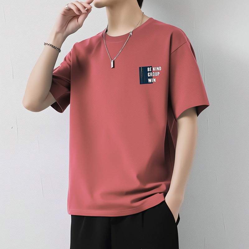 Short sleeved T-shirt for men, Japanese style, simple pure cotton, heavy weight T-shirt, loose fitting trend, versatile American casual clothes, summer