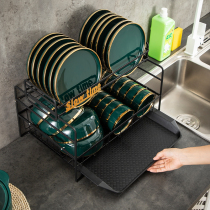 Kitchen double-layer dish rack on the history of the drain rack Single-layer chopsticks and tableware storage box dishes and dishes shelf countertop