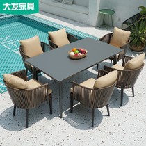 Outdoor patio table and chairs plastic wood rattan choreography table and chairs balcony casual table and chairs outdoor milk tea shop external swing table and chairs umbrella combination
