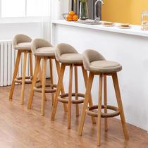 Solid wood bar chair Nordic modern minimalist bar chair household backrest bar stool front desk milk tea shop leisure high stool