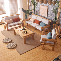 Modern Chinese style solid wood sofa single seat double seat three seat free combination log cypress homestay furniture