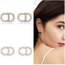 CD stud earrings Womens Mini Silver Needle brass Diamond D Home classic pearl simple earrings exquisite small fragrant earrings
