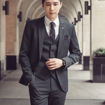  Suit suit Mens three-piece Korean slim business formal casual small suit Groom wedding dress summer