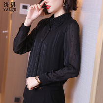 Ladies black long sleeve temperament chiffon shirt 2021 autumn new female noble shirt fashion wild top