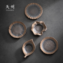 Tough pottery coaster Chinese retro Gilt Home handmade tea cup holder heat insulation pad ceramic kung fu tea set tea ceremony accessories