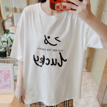 2022 new pajama tops womens summer cotton short-sleeved loose thin plus size mens loungewear tops can be worn outside