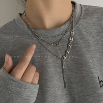  Korean geometric chain double-layer necklace T-shaped chain temperament fashion personality hip-hop sweater chain clavicle chain necklace female