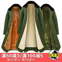 Male Army fan Neri Mauri Anti-cold Military Cotton Large coat Winter lengthened Thickened Thickened Knee Yellow Over Knee Security Cotton Clothing