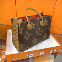 Hong Kong leather 55-LV Women bag 2021 new tote bag double-sided color flower shopping bag shoulder Hand bag