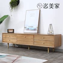 Nordic Solid Wood TV Cabinet Tea Table Combo Wall Cabinet Modern Minima Small Family Living Room White Oak Light Lavish TV Cabinet