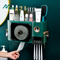 Bathroom storage rack brush tooth Cup gargle hanging wall toilet non-perforated wall cylinder set toothbrush holder