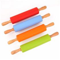 Large medium and small household wooden handle silicone roller rolling pin Dumpling skin rolling pin Non-stick pressing stick Walking hammer