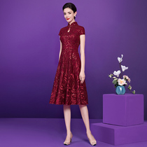 Evening dress Womens temperament Wedding Banquet Dress Little Submom Wedding Noble Red Tandem Dress Wedding High-end