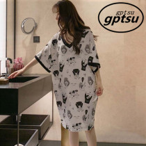 Japan summer thin home clothes cotton nightgown women loose plus size pajamas women cute can wear home clothes