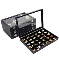 Dust glass with lid black jewelry box Jewelry necklace ring earrings bracelet wingling Plaid storage display box