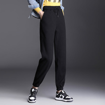 Middle-aged mother plus velvet sports pants children winter 2021 new size loose slim Harlan toe pants fat mm