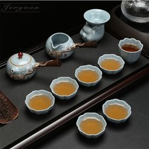JERYOUN Jingdezhen gilt silver Ru kiln ceramic open piece can raise Ru porcelain high-end tea set Home office
