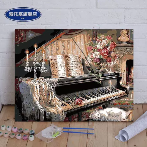 Цифровая мультяшная масляная краска, цифровое пианино, DIY, ручная роспись, котенок