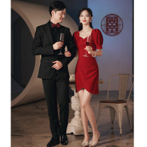 Toast bride autumn and winter wine red back to the door wedding engagement small dress usually wear arm women