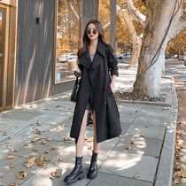 Black windbreaker jacket 2022 new autumn and winter Hepburn style explosion style waist big brand high-end slimming British mid-length style