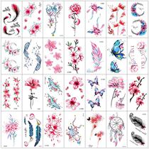 Tattoo patch waterproof female long-lasting sexy collarbone ankle cherry blossom rose feather flower girl tattoo patch ins Wind