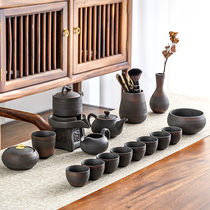 Purple pottery tea set Household living room simple retro ceramic Automatic Gongfu tea cup Stone mill lazy tea maker