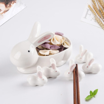 Creative cartoon rabbit chopstick holder Chopstick holder set Ceramic tableware Household hotel chopstick holder Chopstick holder pen holder