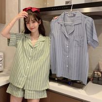 New Korean ins summer pajamas female summer set students Japanese sweet streak Net red out home clothes