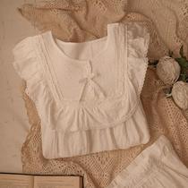 Very expensive fabric Japanese Royal Court retro sweet cotton pajamas womens summer short-sleeved shorts home wear