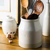 Ceramic storage tank European chopstick spoon storage tube Chopstick rack Tableware storage box Kitchen storage tank) Duoyi