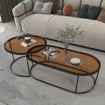 Living room light and luxurious tempered glass tea table modern minimalist home oval living room tea table round primary and secondary tea table