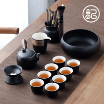  Black pottery Japanese Kung Fu tea tea set Side handle pot Household simple modern office cover bowl Teapot Teacup