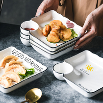 Dumpling plate with vinegar plate Home Japanese dinner plate divided meal plate love creative plate square dumpling plate dish dish