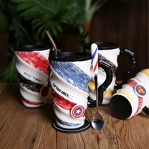 Ceramic Cup threaded mug large capacity with lid Spoon Straw Hero League Cup gift items water Cup Creative