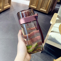 Simple hand frosted square plastic cup portable male and female students hand Cup trend sports fitness Net red water Cup